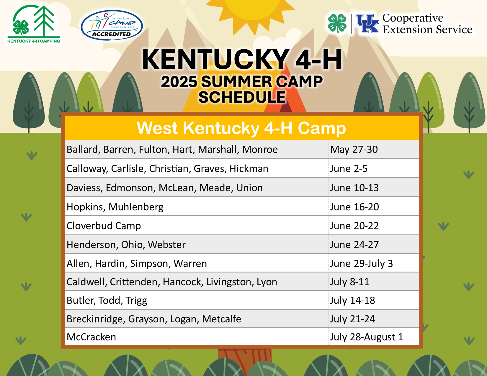 2025 WKY Camp Schedule