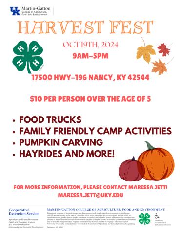 Flyer advertising Harvest Fest at Lake Cumberland 4-H Camp